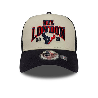 Pictured is this NFL International Games 2026 London Houston Texans 9FORTY A-Frame Trucker cap in navy. 2