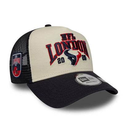 Pictured is this NFL International Series Games 2026 London Houston Texans 9FORTY A-Frame Trucker cap in navy. 1