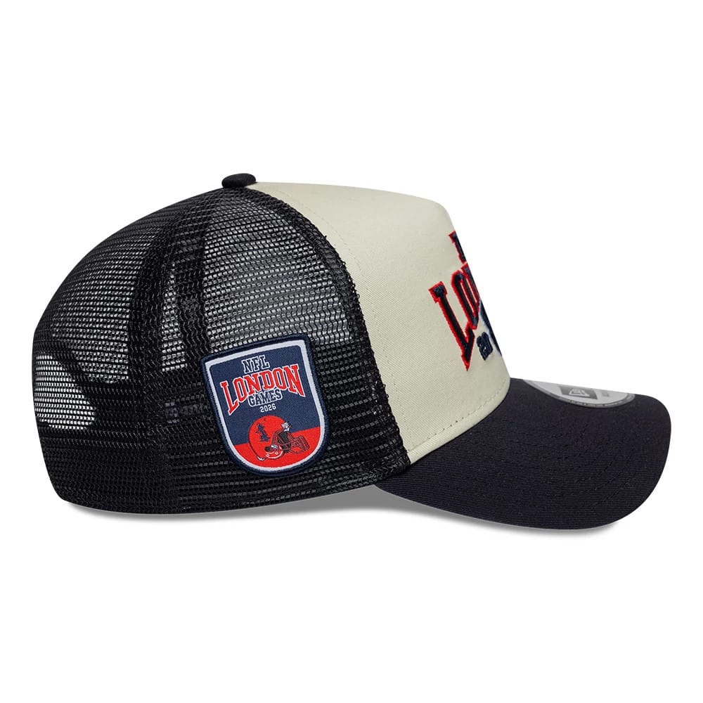 Pictured is this NFL International Series Games 2026 London Houston Texans 9FORTY A-Frame Trucker cap in navy. 6