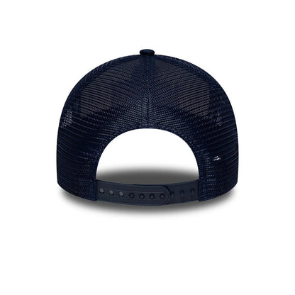 Pictured is this NFL International Series Games 2026 Munich New England Patriots 9FORTY A-Frame Trucker cap in dark blue. 5