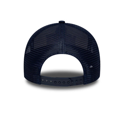 Pictured is this NFL International Games 2026 Munich New England Patriots 9FORTY A-Frame Trucker cap in dark blue. 5