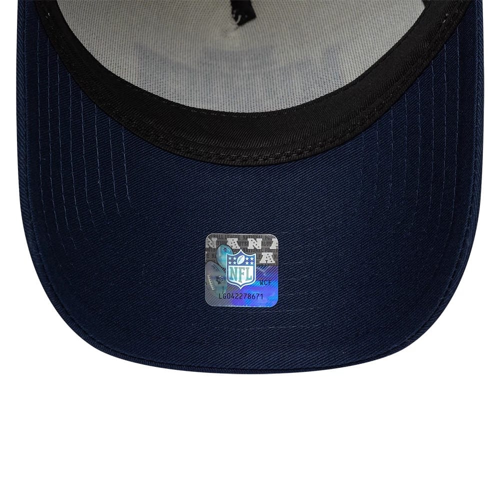 Pictured is this NFL International Series Games 2026 Munich New England Patriots 9FORTY A-Frame Trucker cap in dark blue. 7