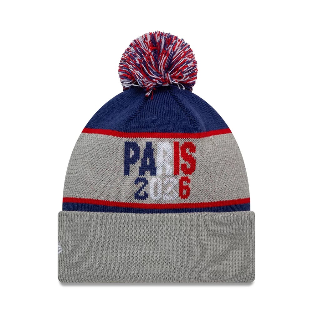 Pictured is this NFL International Series Games 2026 Paris Pittsburgh Steelers VS New Orleans Saints Dueling Logos Cuff Knit Beanie hat in grey. 2