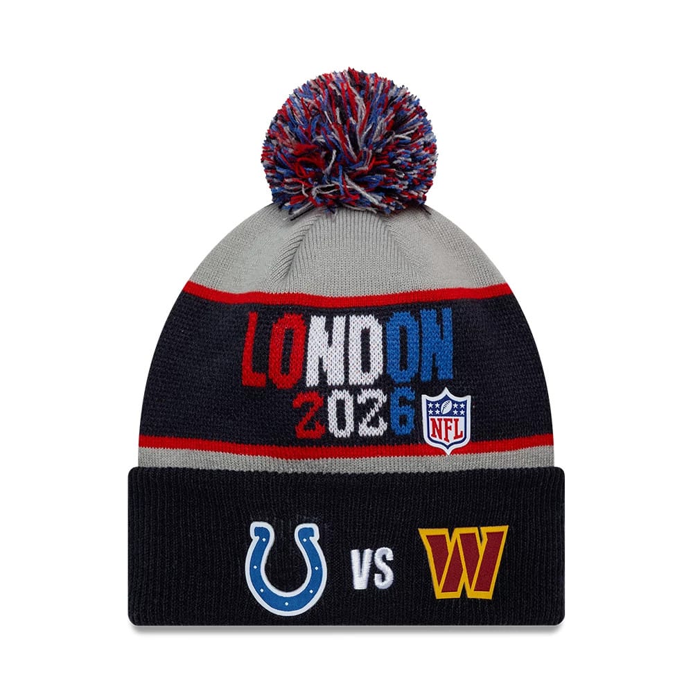 Pictured is this NFL International Series Games 2026 London Indianapolis Colts VS Washington Commanders Dueling Logos Cuff Knit Beanie hat in navy. 1