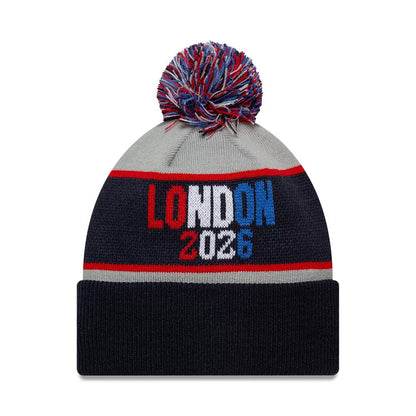 Pictured is this NFL International Series Games 2026 London Houston Texans VS Jacksonville Jaguars Dueling Logos Cuff Knit Beanie hat in navy. 2