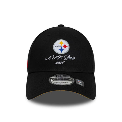 Pictured is this NFL International Series Games 2026 Paris Pittsburgh Steelers 9FORTY cap in black. 3