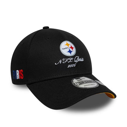 Pictured is this NFL International Series Games 2026 Paris Pittsburgh Steelers 9FORTY cap in black. 1