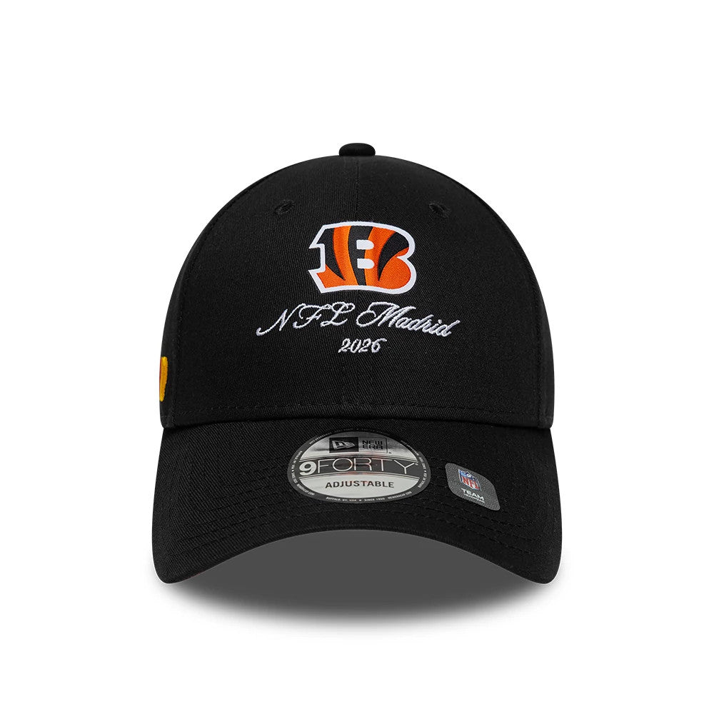 Pictured is this NFL International Series Games 2026 Madrid Cincinnati Bengals 9FORTY cap in black. 3