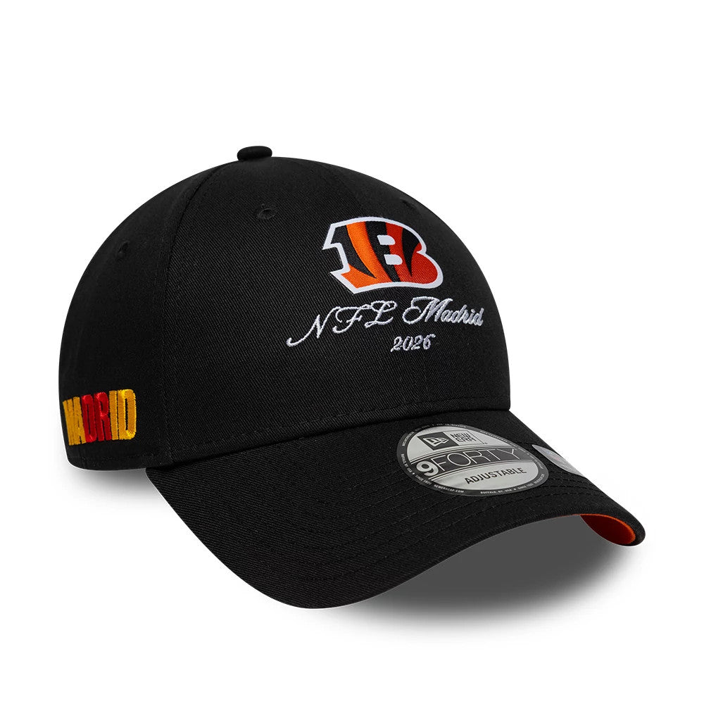 Pictured is this NFL International Series Games 2026 Madrid Cincinnati Bengals 9FORTY cap in black. 1