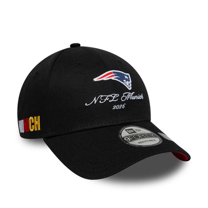 Pictured is this NFL International Series Games 2026 Munich New England Patriots 9FORTY cap in black. 1