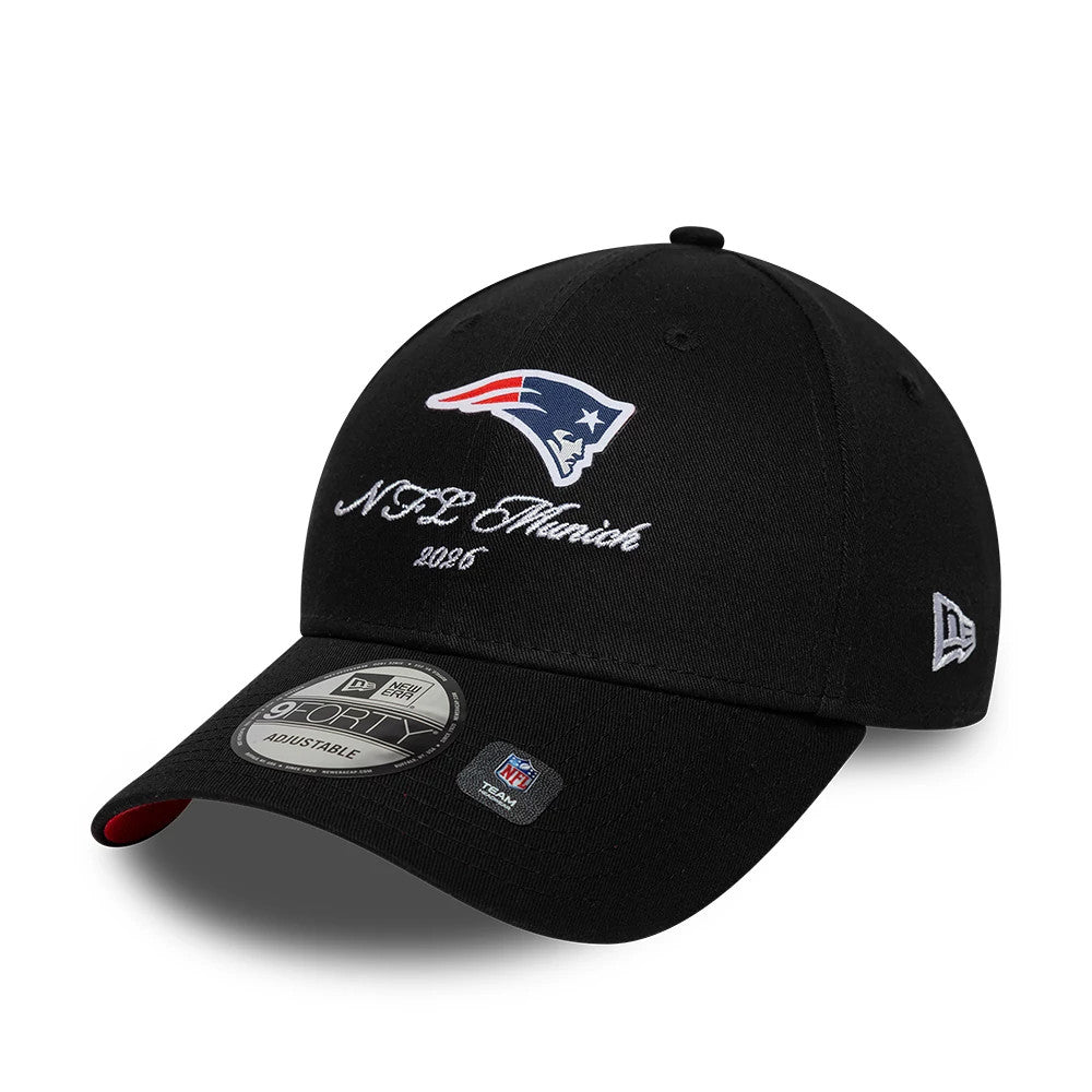 Pictured is this NFL International Series Games 2026 Munich New England Patriots 9FORTY cap in black. 4