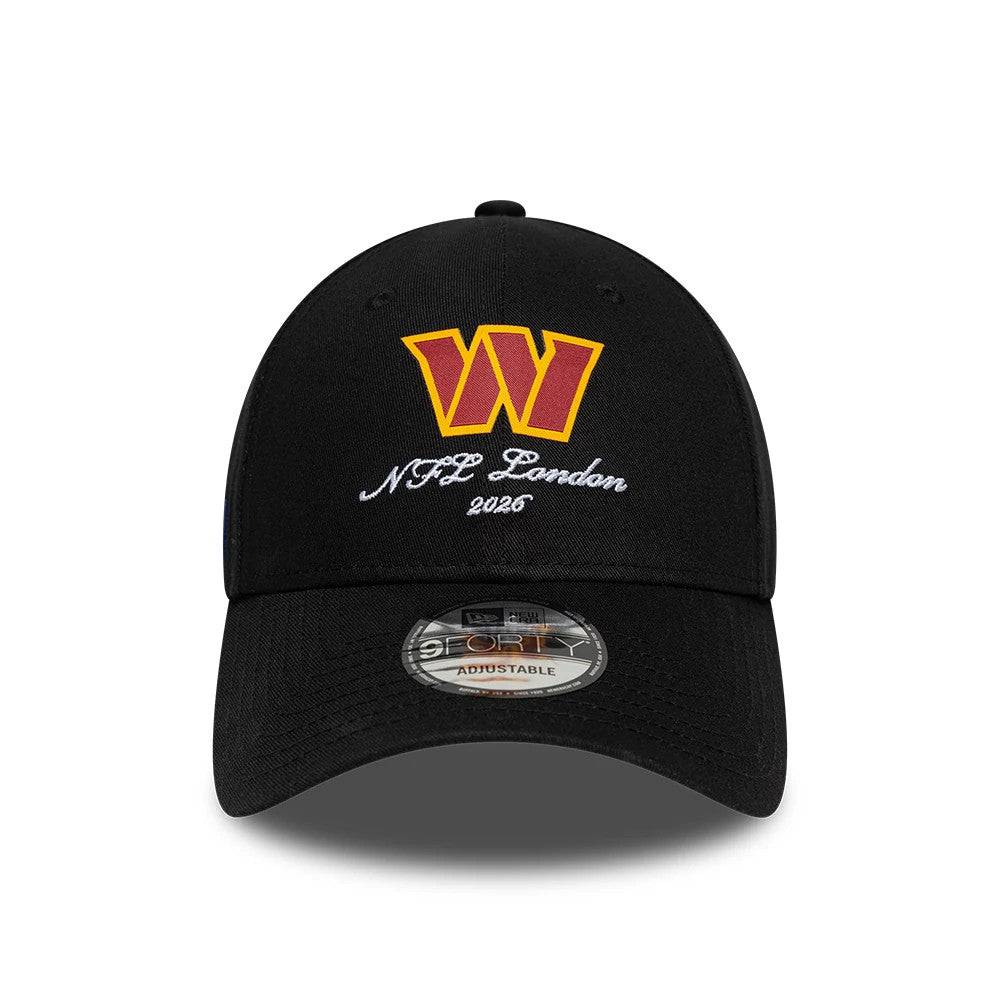 Pictured is this NFL International Series Games 2026 London Washington Commanders 9FORTY cap in black. 3