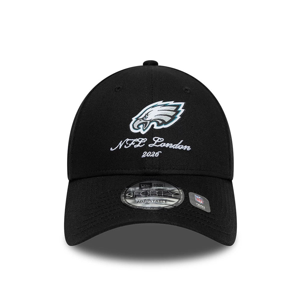 Pictured is this NFL International Series Games 2026 London Philadelphia Eagles 9FORTY cap in black. 3