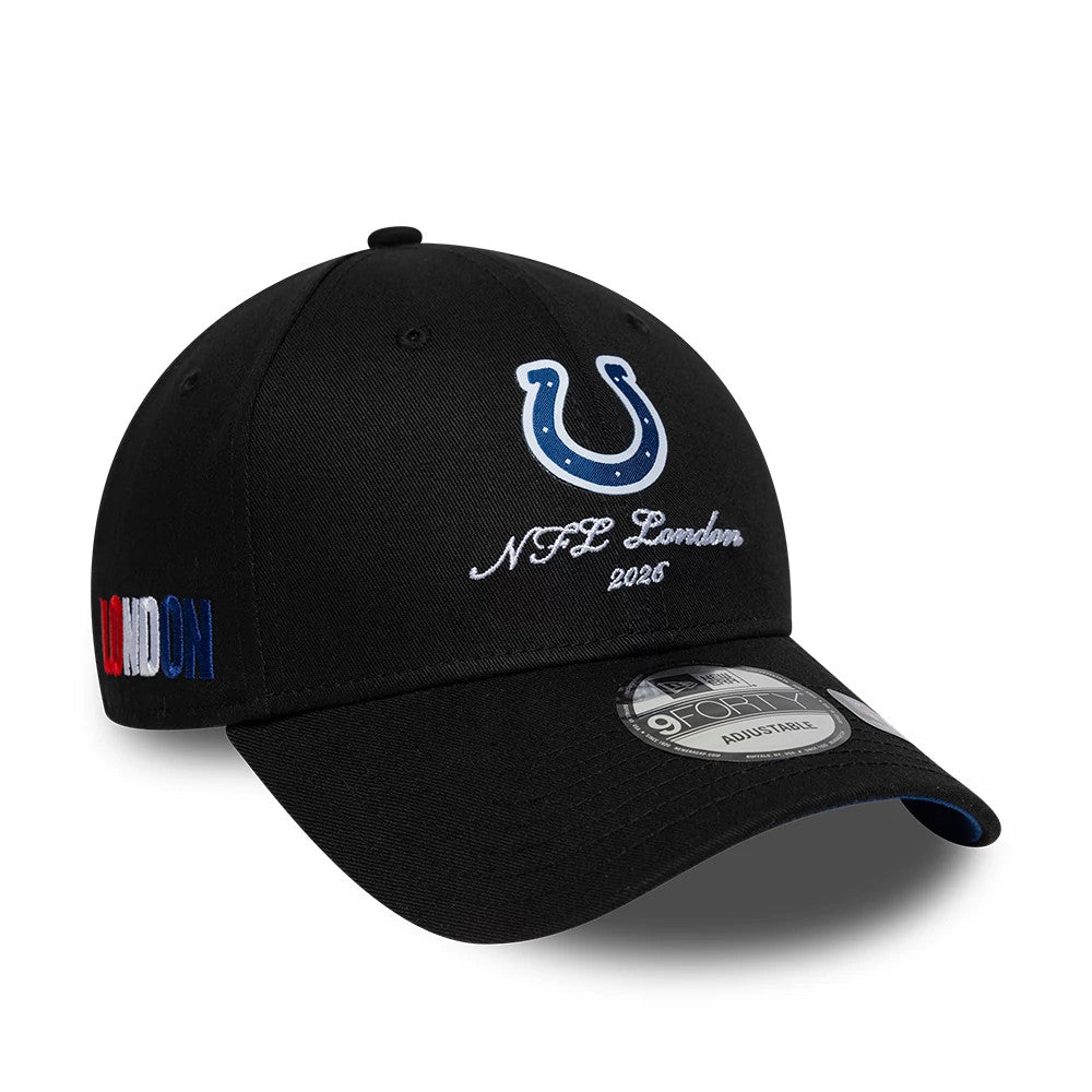 Pictured is this NFL International Series Games 2026 London Indianapolis Colts 9FORTY cap in black. 1