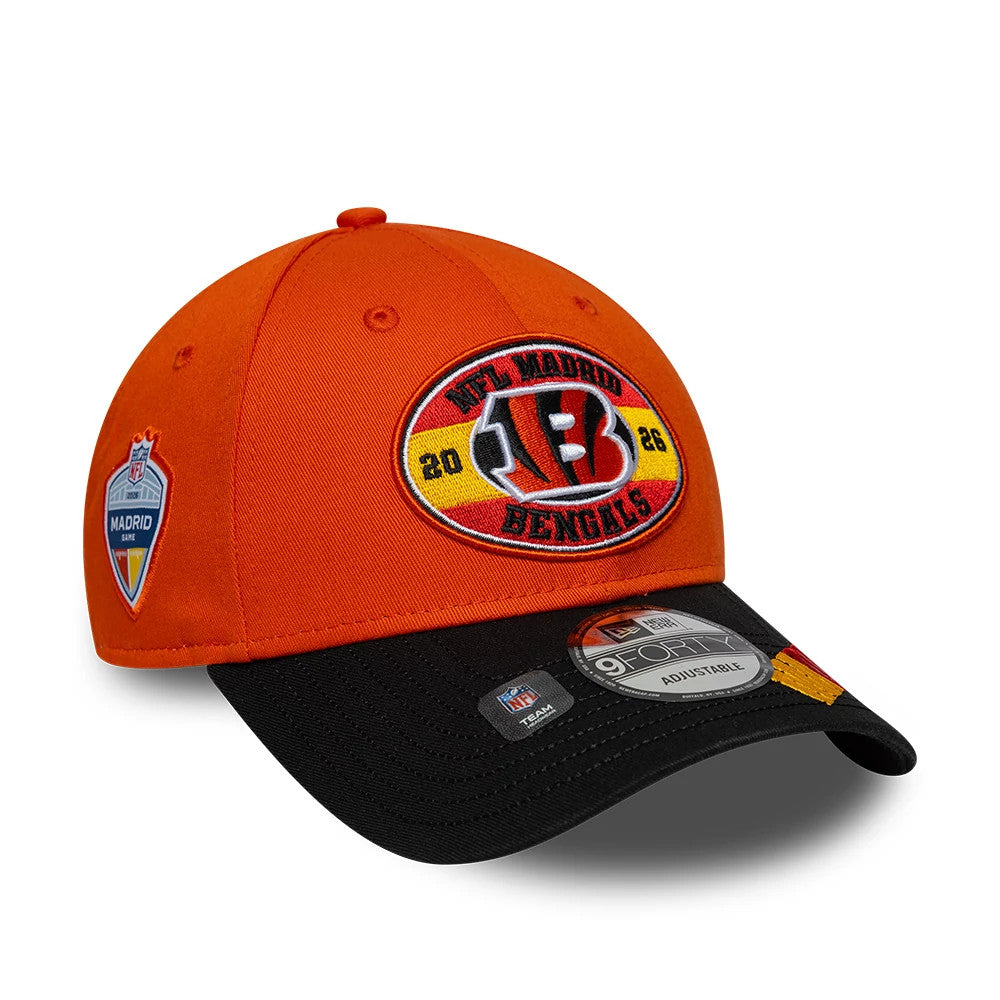Pictured is this NFL International Series Games 2026 Madrid Cincinnati Bengals 9FORTY cap in orange & black. 1