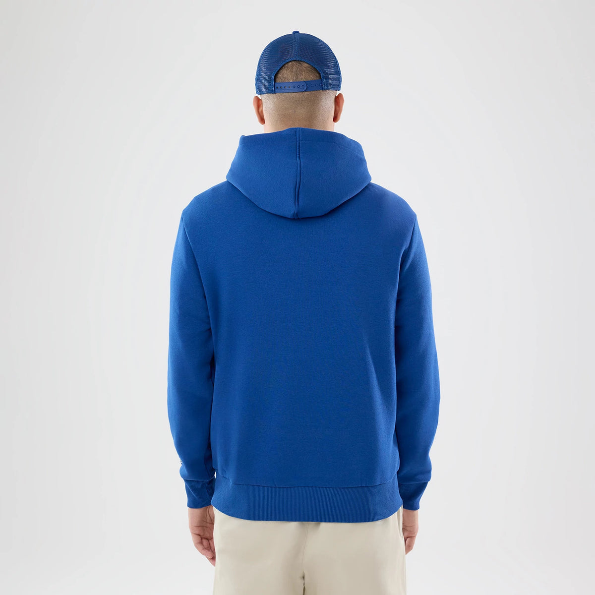 The model is wearing this NFL International Series Games 2026 Indianapolis Colts Pullover Hoodie in blue. 2