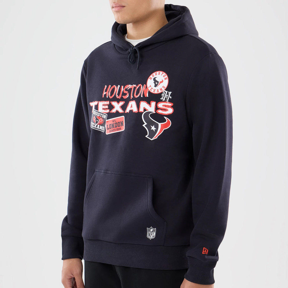 The model is wearing this NFL International Series Games 2026 Houston Texans Pullover Hoodie in navy. 3