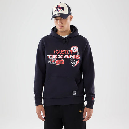 The model is wearing this NFL International Series Games 2026 Houston Texans Pullover Hoodie in navy. 1