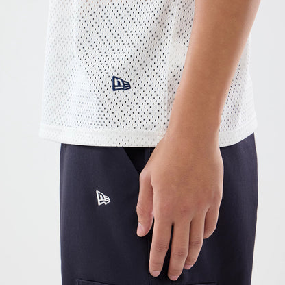The model is wearing this NFL International Games 2026 New England Patriots Mesh Jersey in white. 5