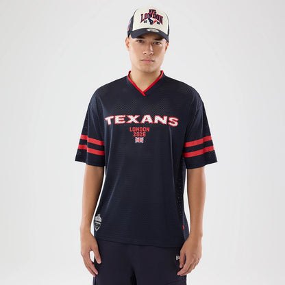 The model is wearing this NFL International Games 2026 Houston Texans Mesh Jersey in navy. 1