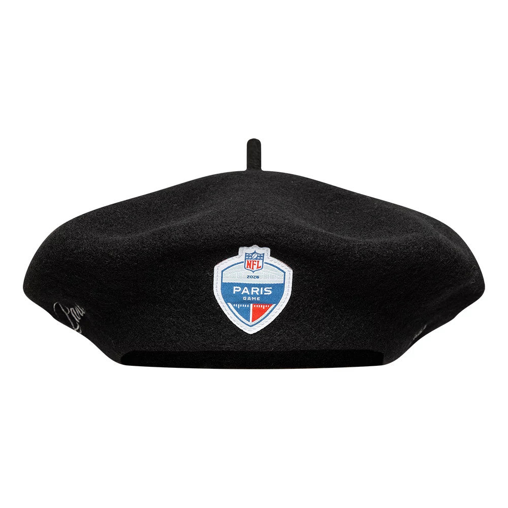 Pictured is this NFL International Games 2026 Paris Beret in black. 2