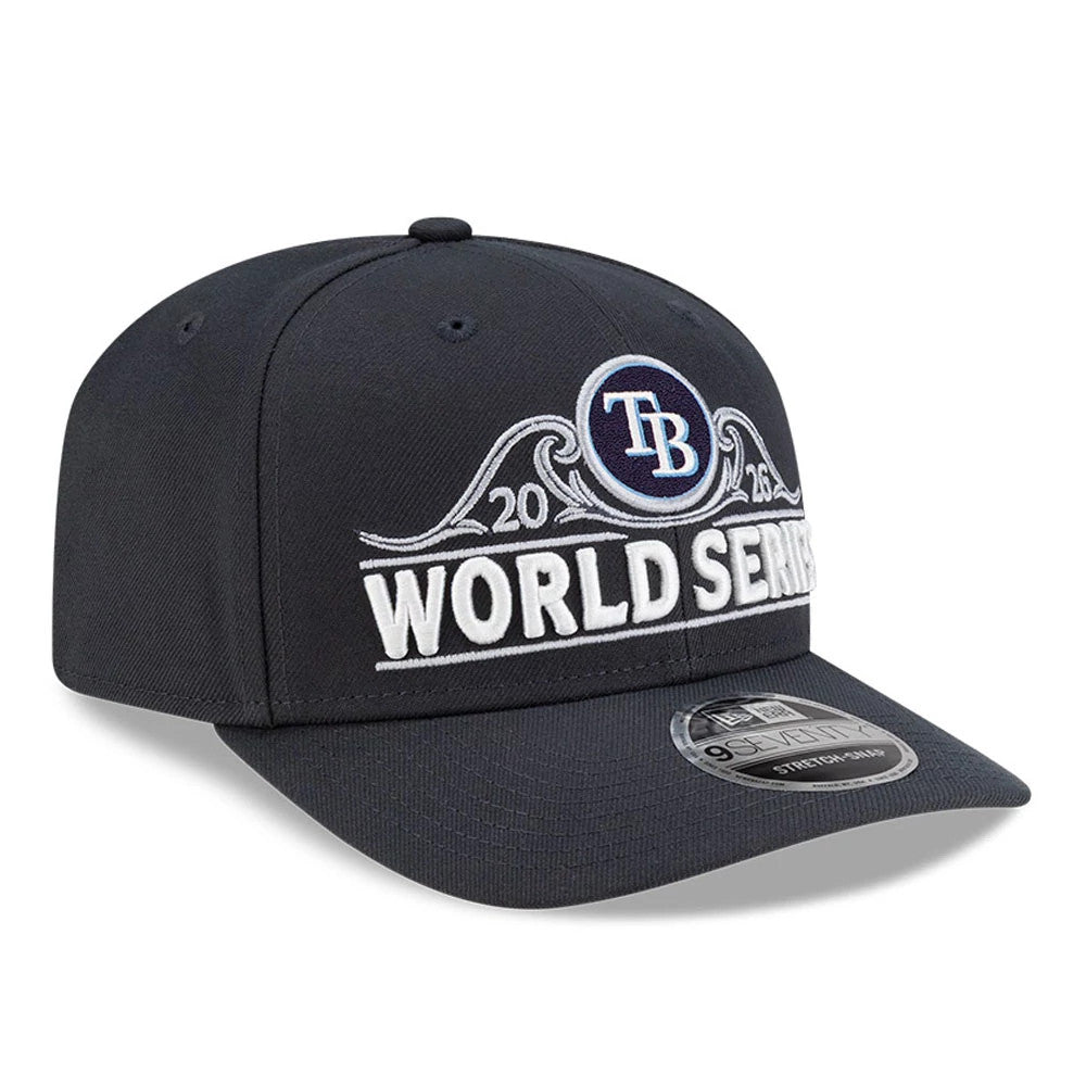 Pictured is this Tampa Bay Rays MLB American League Championship Series 2026 9SEVENTY Stretch Snap Adjustable cap in charcoal. 4