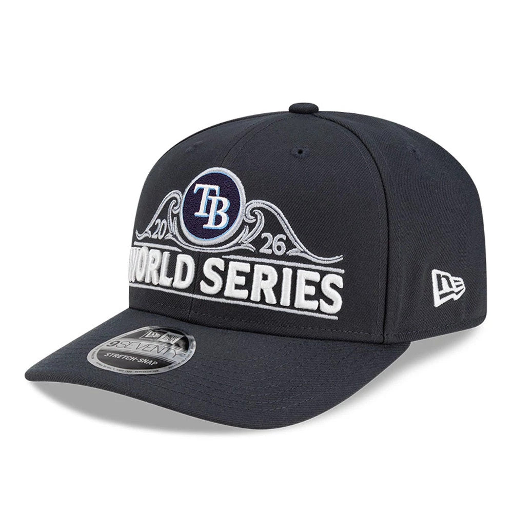 Pictured is this Tampa Bay Rays MLB American League Championship Series 2026 9SEVENTY Stretch Snap Adjustable cap in charcoal. 1
