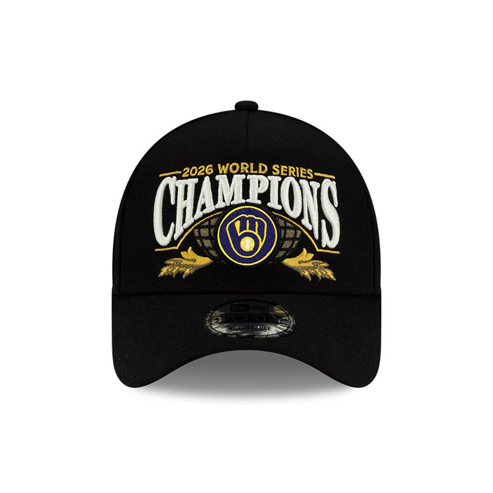 Pictured is this Milwaukee Brewers MLB World Series Champions 2026 Black 9FORTY A-Frame adjustable cap. 3