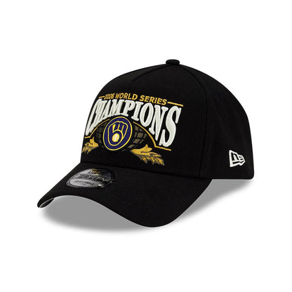 Pictured is this Milwaukee Brewers MLB World Series Champions 2026 Black 9FORTY A-Frame adjustable cap. 4