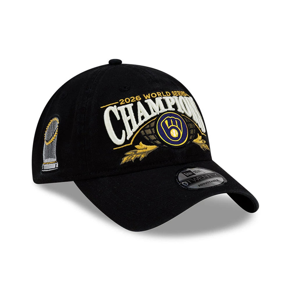 Pictured is this Milwaukee Brewers MLB World Series Champions 2026 Black 9TWENTY adjustable cap. 1