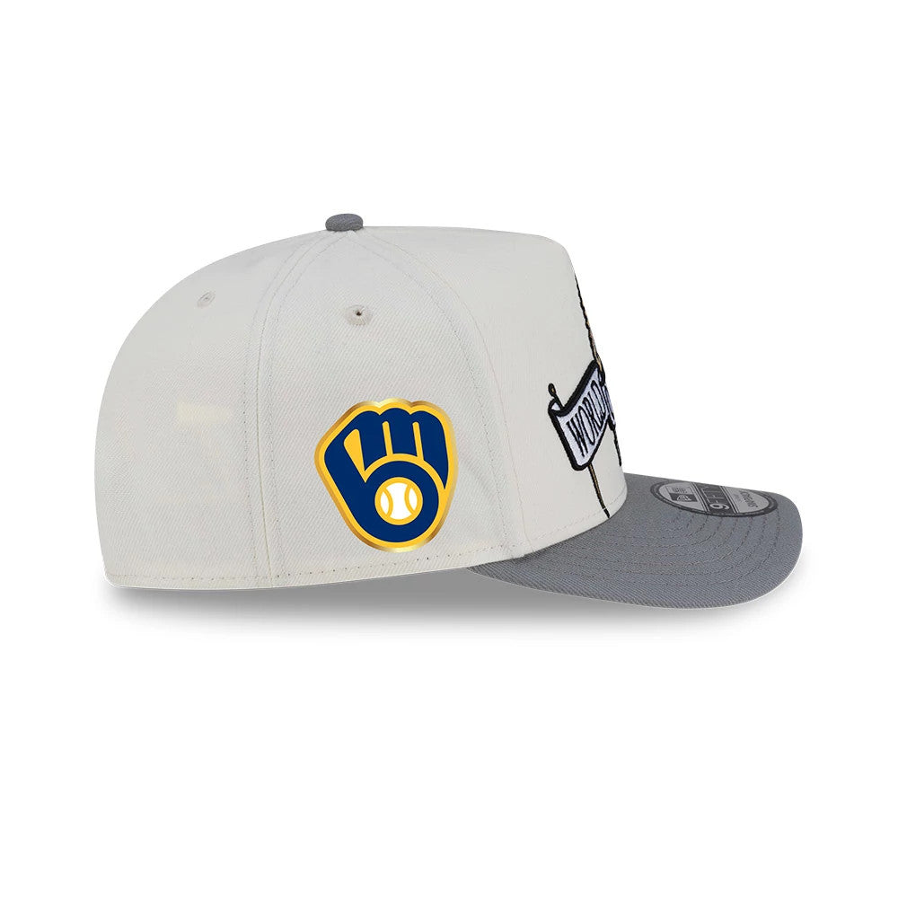 Pictured is this Milwaukee Brewers MLB Parade 2026 White & Grey 9FIFTY A-Frame Snapback adjustable cap. 7