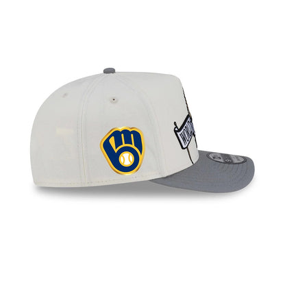 Pictured is this Milwaukee Brewers MLB Parade 2026 White & Grey 9FIFTY A-Frame Snapback adjustable cap. 7