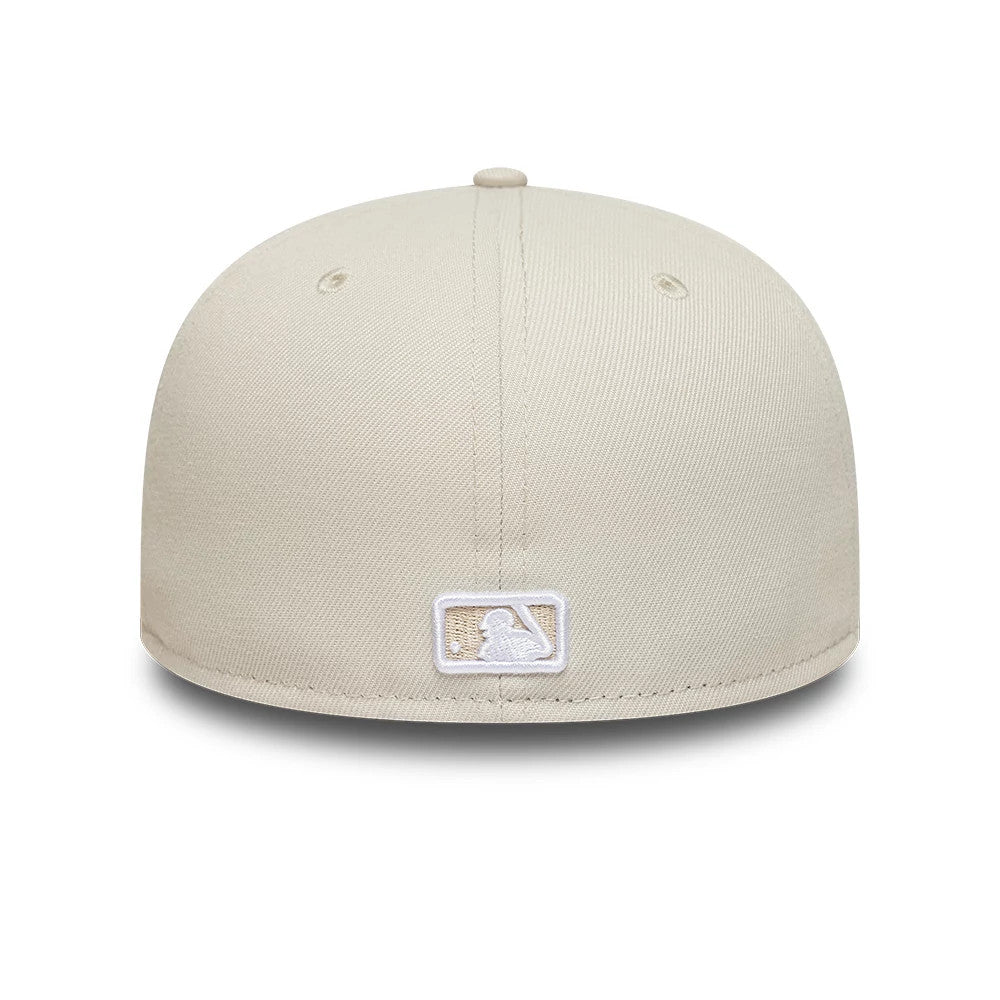 Chicago White Sox MLB Beige New Era 59FIFTY Fitted Cap, rear view showing the white embroidered MLB Batterman logo at the centre of the back panels against the beige crown, complemented by eyelets and a top button.