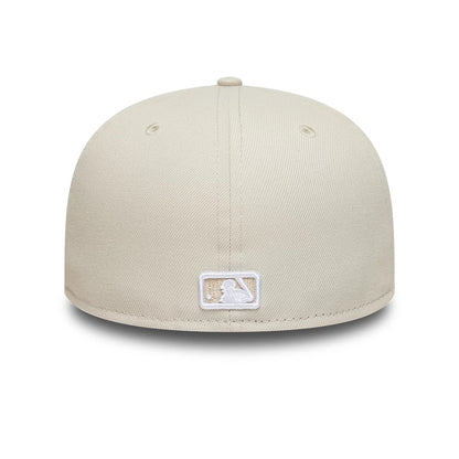 Chicago White Sox MLB Beige New Era 59FIFTY Fitted Cap, rear view showing the white embroidered MLB Batterman logo at the centre of the back panels against the beige crown, complemented by eyelets and a top button.
