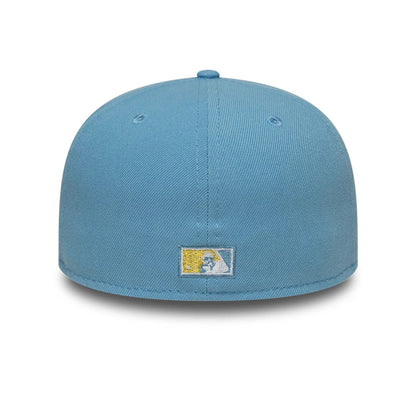 Pictured is this MLB Athletics 59FIFTY Fitted cap in pastel blue. 5