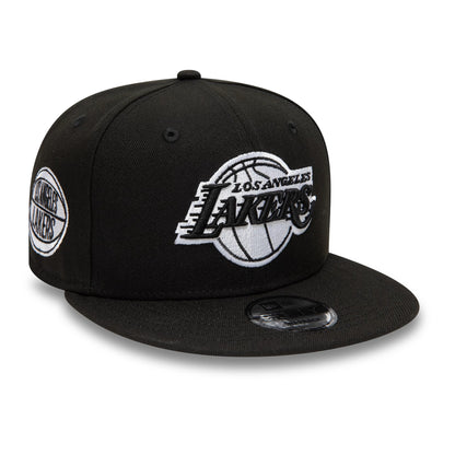 Pictured is this LA Lakers NBA Sidepatch Black 9FIFTY Snapback Adjustable cap. 1