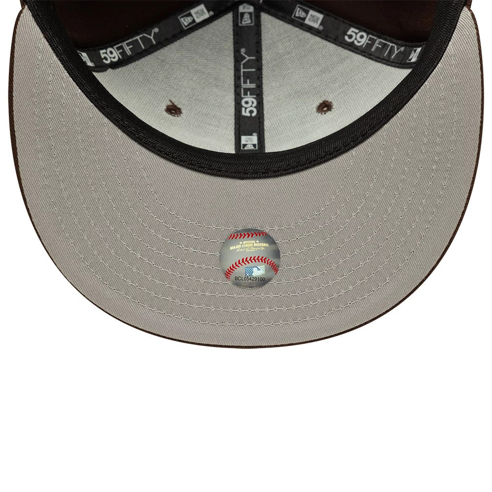 Pictured is this MLB Atlanta Braves 59FIFTY Fitted cap in dark brown. 2