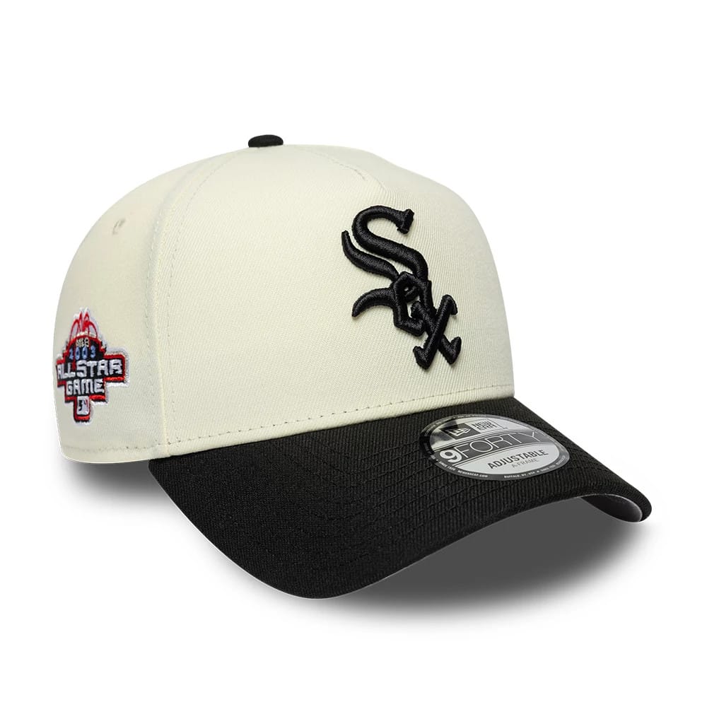 Pictured is this MLB Cooperstown Chicago White Sox 9FORTY A-Frame cap in white & black. 1