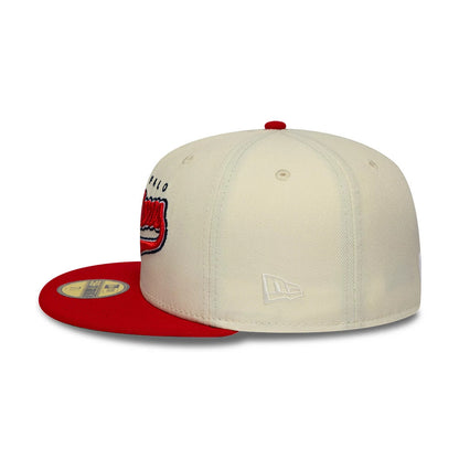 Pictured is this MiLB Hometown Buffalo Bisons 59FIFTY Fitted cap in white & red. 6
