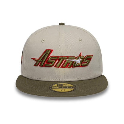 Pictured is this MLB Cooperstown Houston Astros 59FIFTY Fitted cap in beige & green. 3