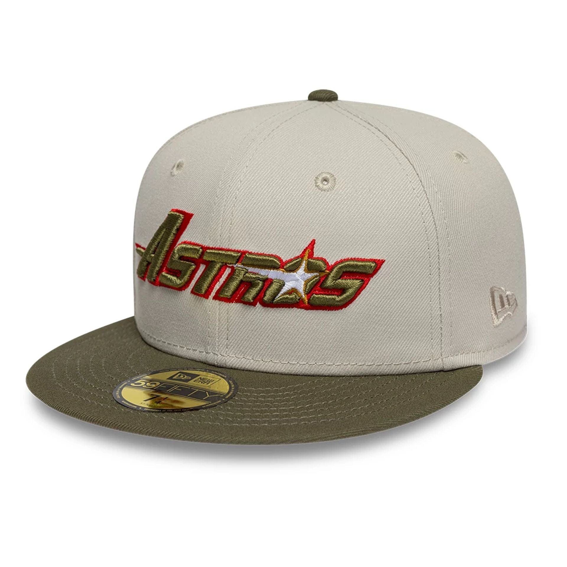 Pictured is this MLB Cooperstown Houston Astros 59FIFTY Fitted cap in beige. 4