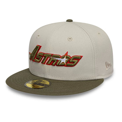 Pictured is this MLB Cooperstown Houston Astros 59FIFTY Fitted cap in beige. 4