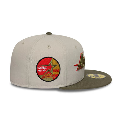 Pictured is this MLB Cooperstown Houston Astros 59FIFTY Fitted cap in beige. 5