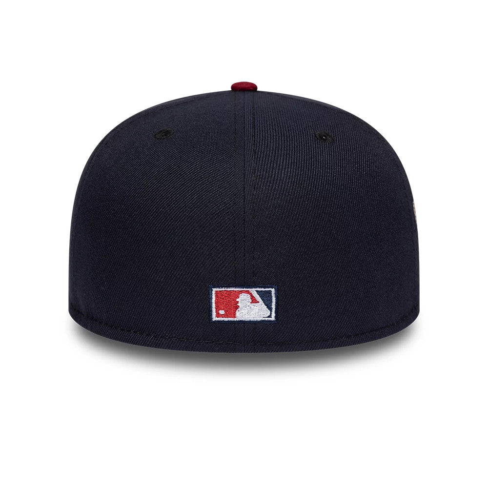 Pictured is this MLB Cooperstown New York Yankees 59FIFTY Fitted cap in navy & dark red. 5