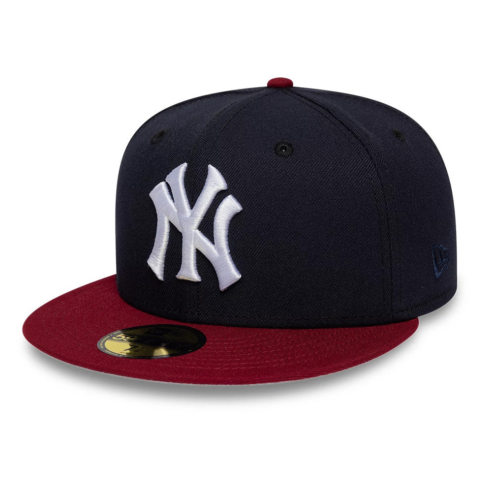 Pictured is this MLB Cooperstown New York Yankees 59FIFTY Fitted cap in navy & dark red. 4