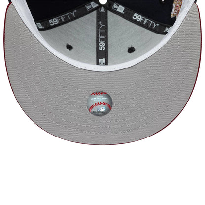 Pictured is this MLB Cooperstown New York Yankees 59FIFTY Fitted cap in navy & dark red. 2