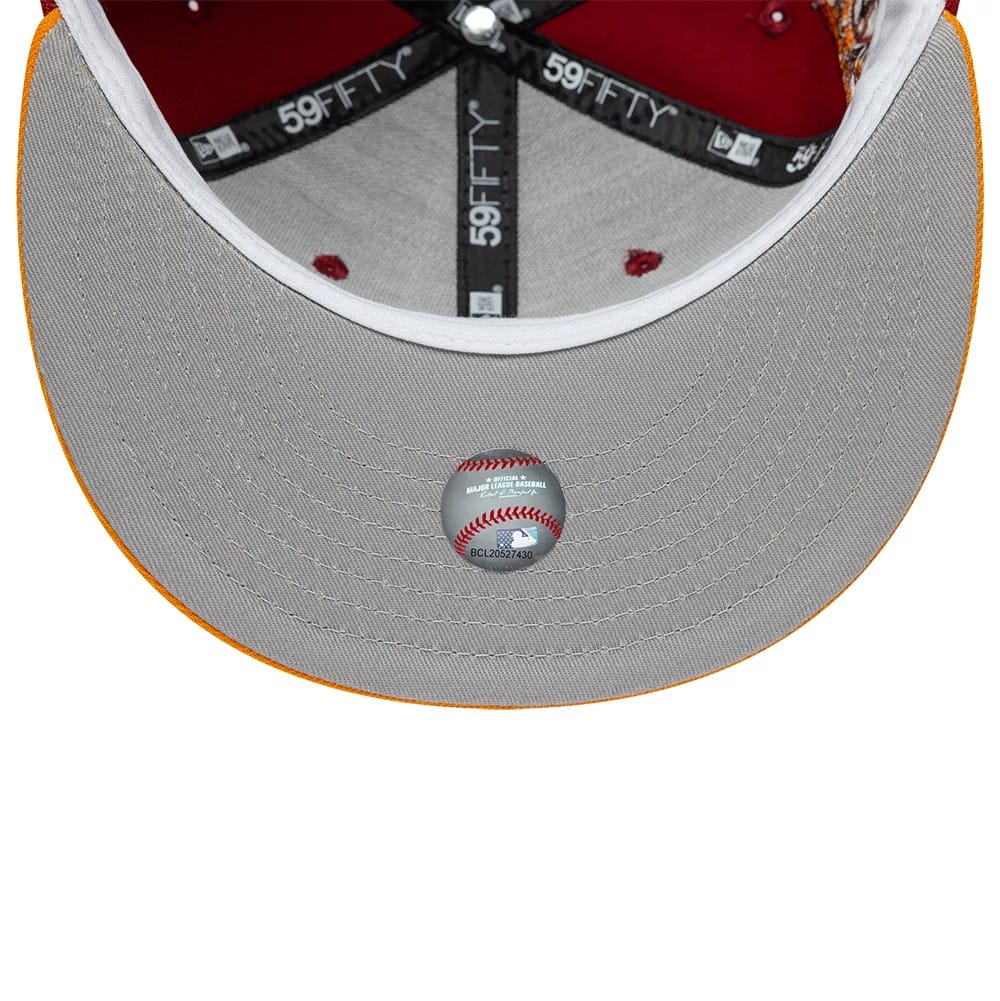 Pictured is this MLB Cooperstown Houston Astros 59FIFTY Fitted cap in dark red. 2