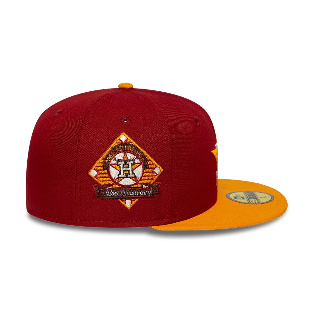 Pictured is this MLB Cooperstown Houston Astros 59FIFTY Fitted cap in dark red. 6