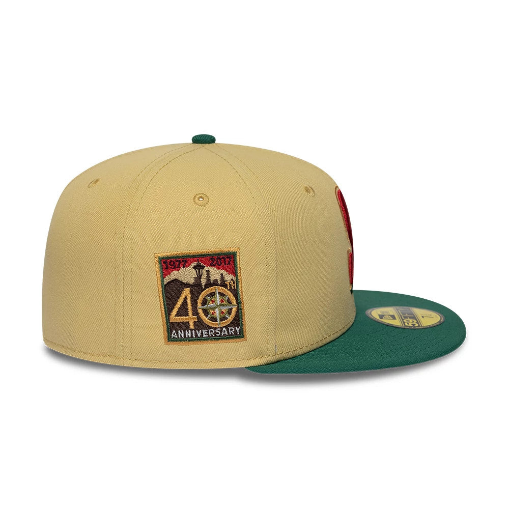Pictured is this MLB Vegas Seattle Mariners 59FIFTY Fitted cap in gold. 5