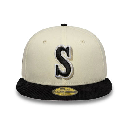Pictured is this MLB Cooperstown Seattle Mariners 59FIFTY Fitted cap in white. 3